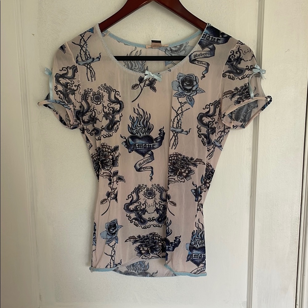 Roberto Cavalli Sheer Tattoo Top